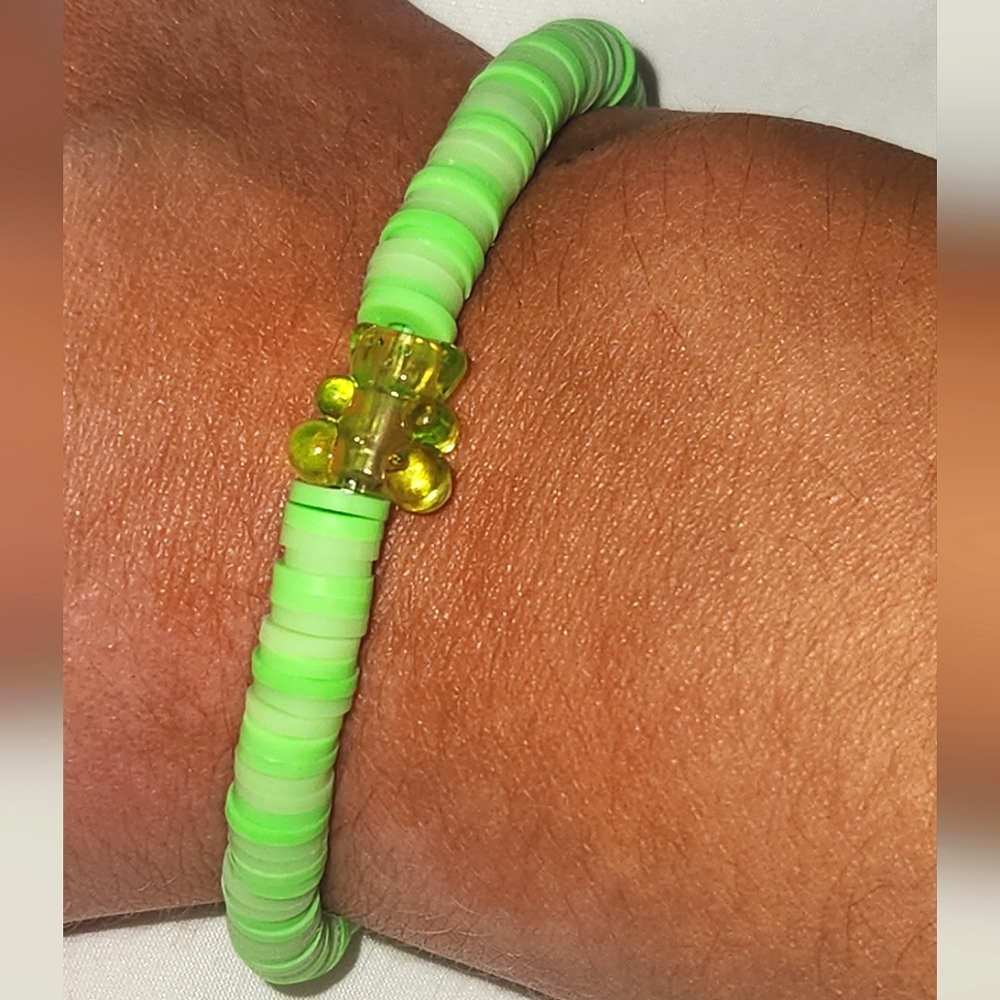 Green Gummy Bear Handmade Clay Bead Bracelet